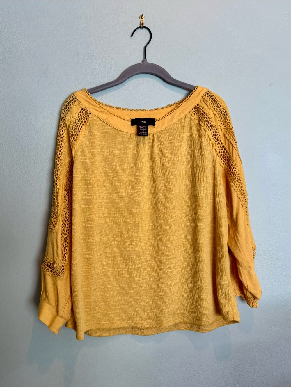 Sunshine Crochet-Sleeve Woven Blouse - Yellow